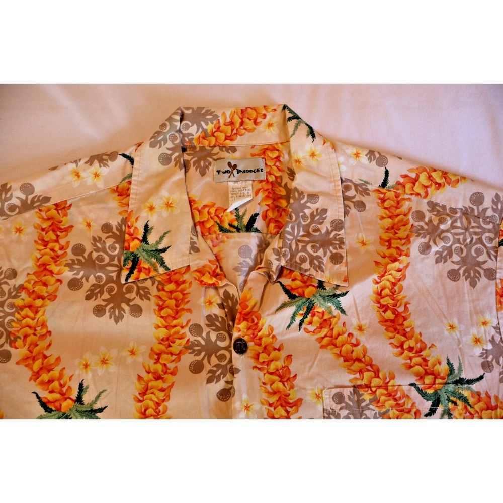 Mens Two Paddles Hawaiian Shirt Lei All Over Size 2XL Cotton Colorful Floral